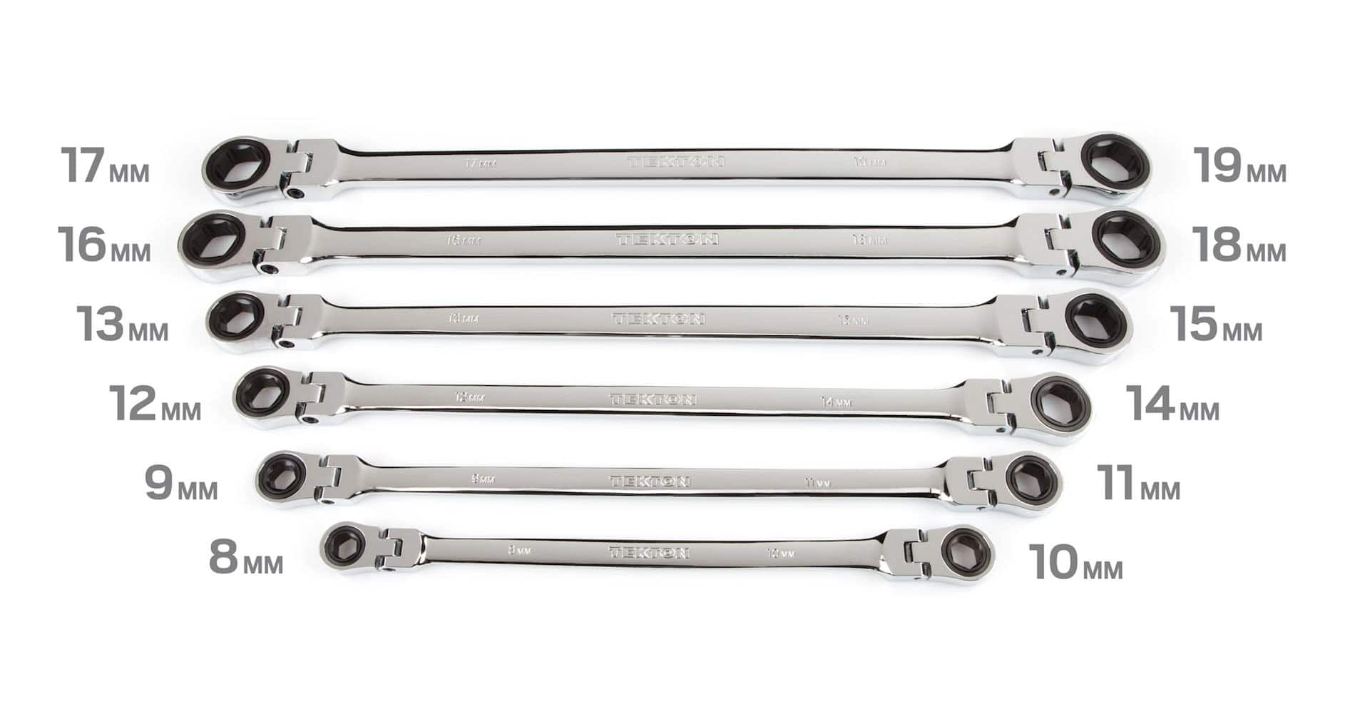 TEKTON 819 mm Extra Long FlexHead Ratcheting Box End Wrench Set (6