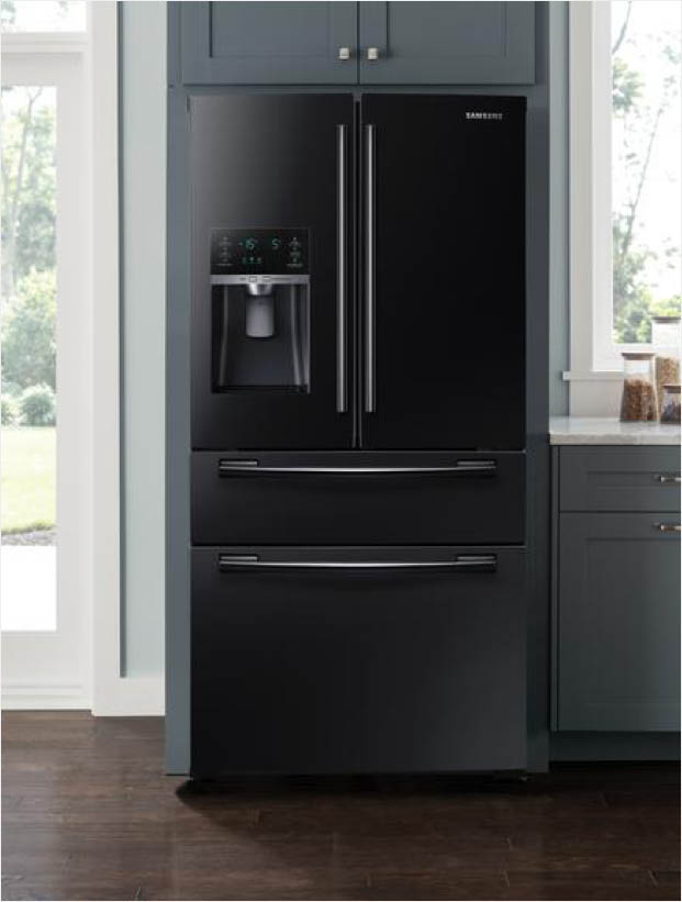 Samsung 33 in. W 24.73 cu. ft. 4-Door French Door Refrigerator in Black ...