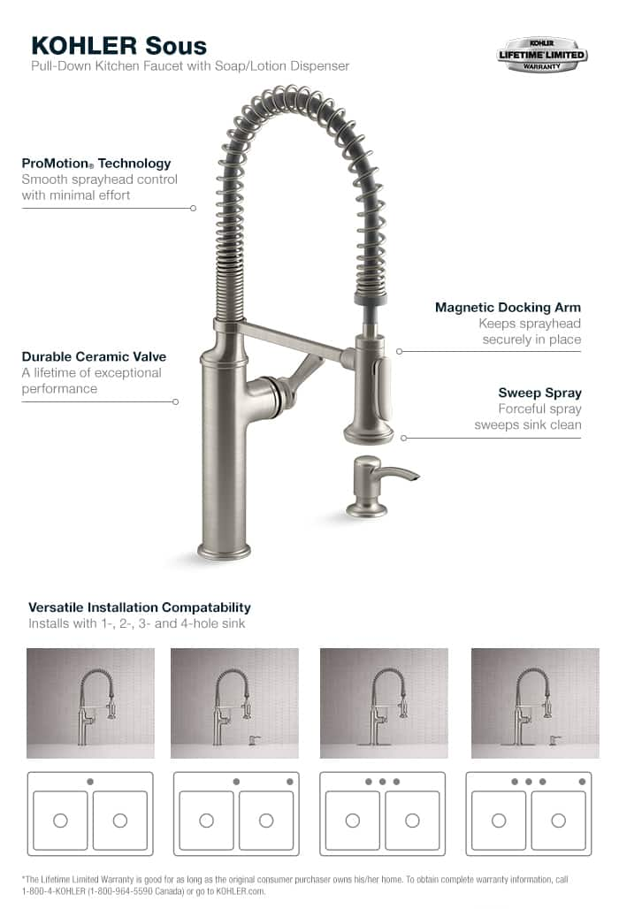 KOHLER Sous Pro-Style Single-Handle Pull-Down Sprayer Kitchen Faucet in